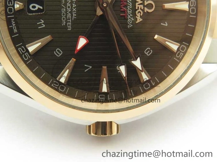 0511 Aqua Terra 150M GMT SS RG VSF 1:1 Best Edition Brown Textured Dial on SS RG Bracelet A8605 Super Clone Original 8058
